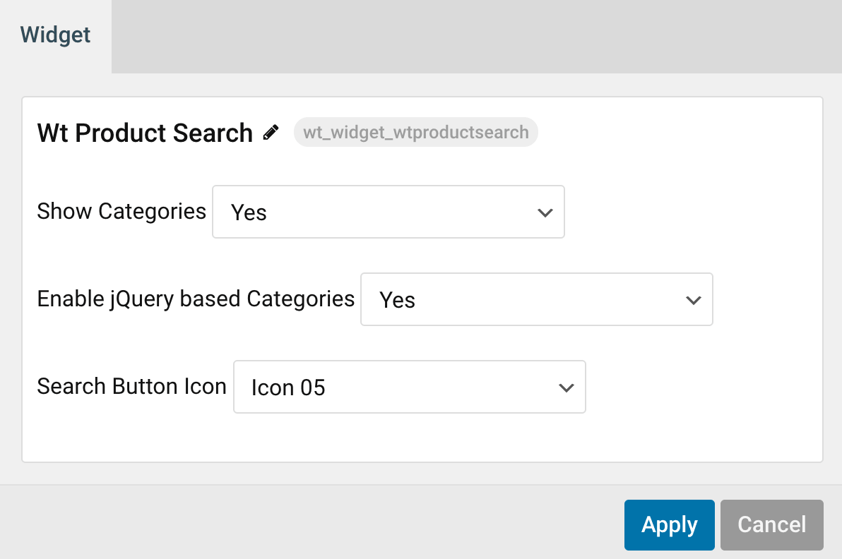 search widget settings