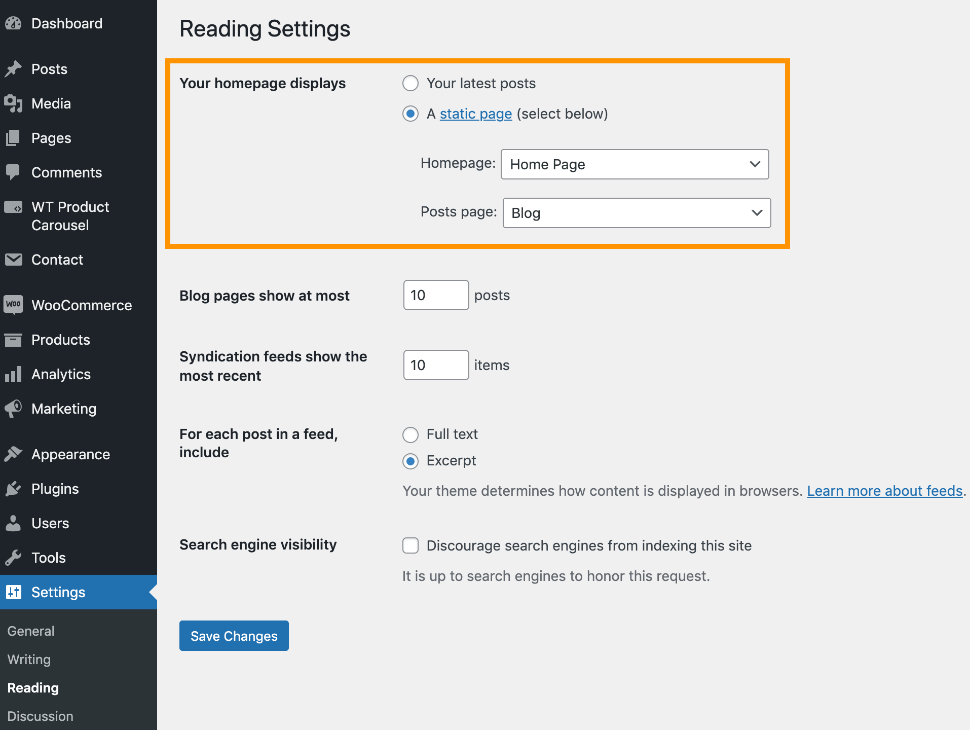 settings reading setting