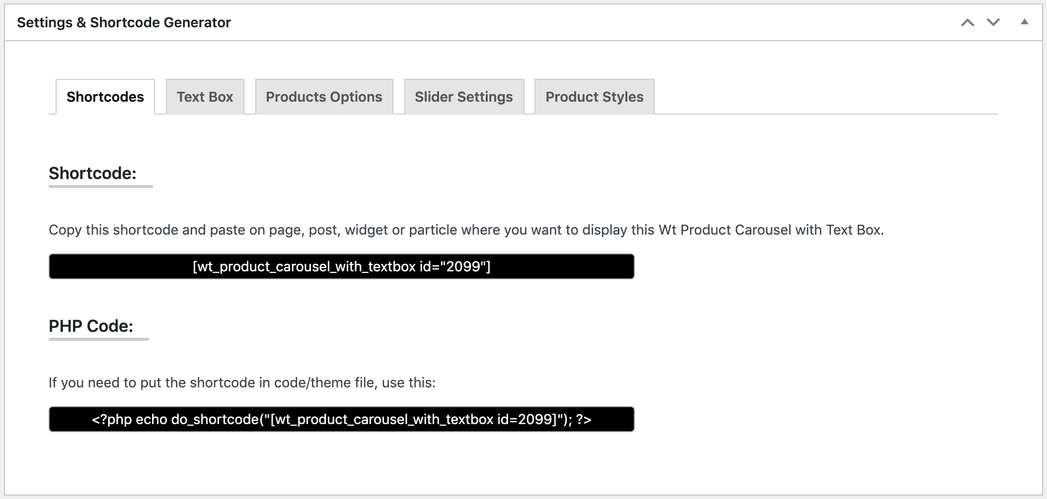WT Product Carousel with Text Box for WooCommerce - screenshot