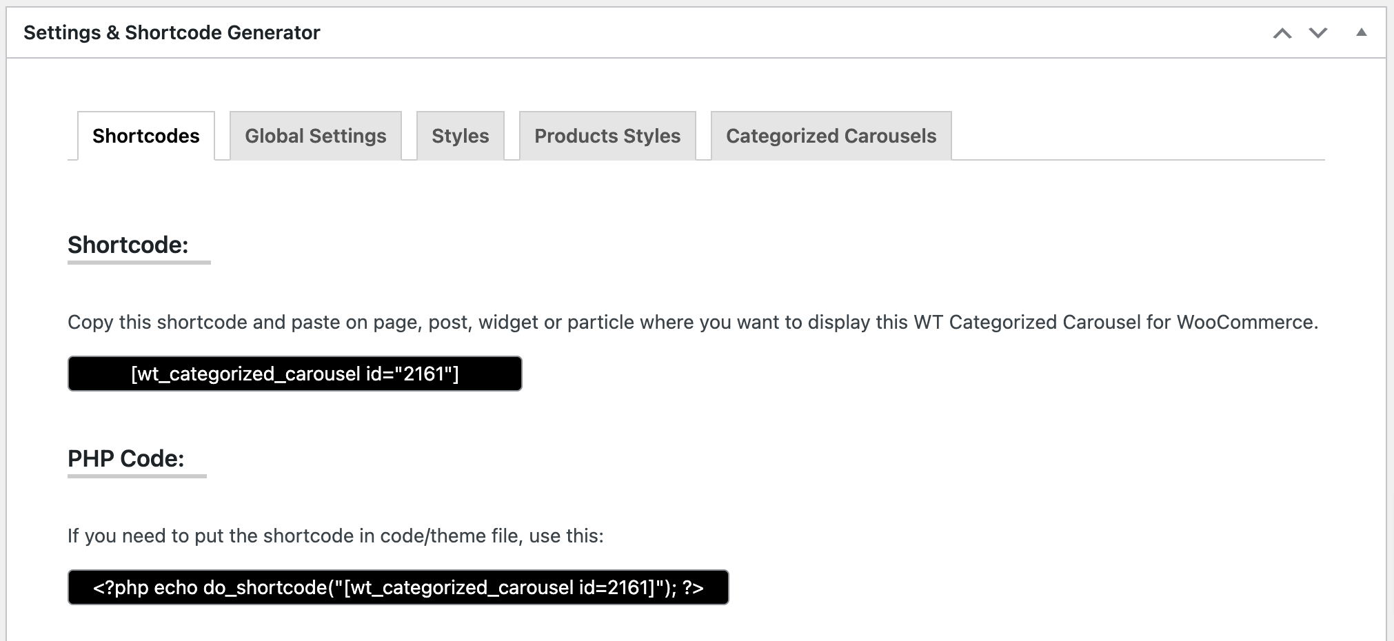 WT Categorized Carousel for WooCommerce - screenshot