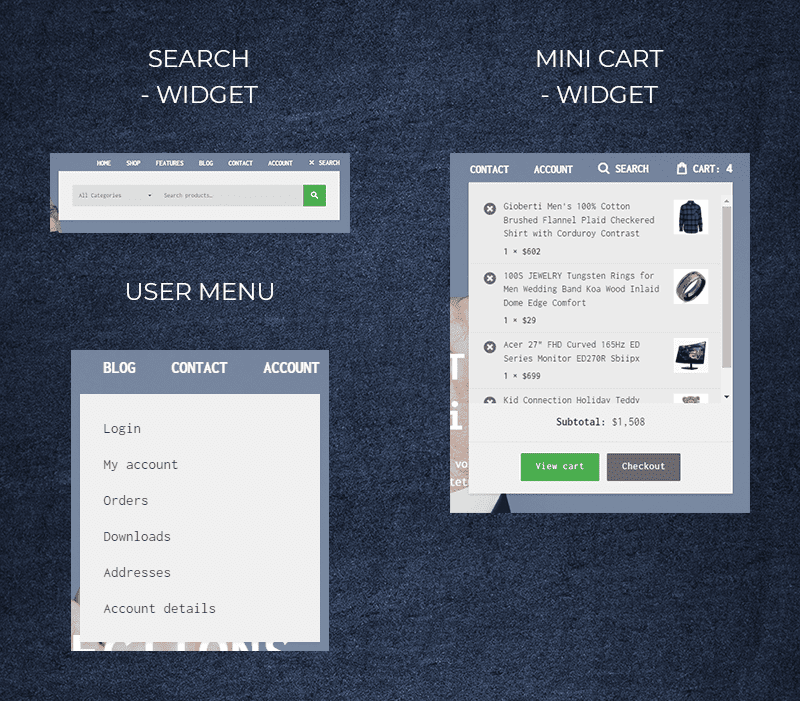 Green Search Cart Usermenu