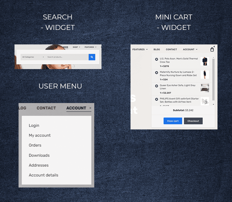 Oralan Search Cart Usermenu