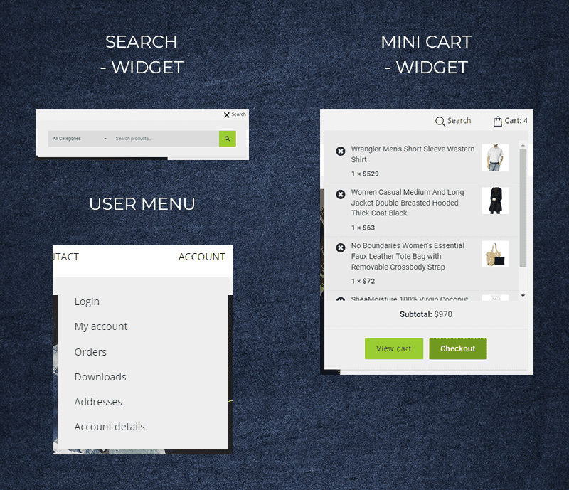 Yellowgreen Search Cart Usermenu